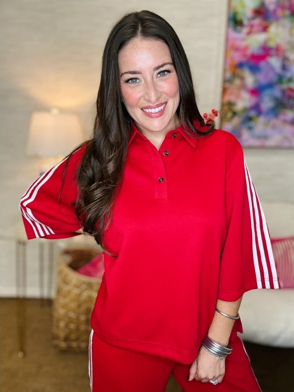 NEW!! Jodifl Red Women's Polo-Style 2pc Track Set With Stripes, Sz Medium, NWT